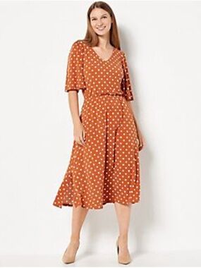 Girl with Curves Polka Dot V-Neck Midi Dress 1X